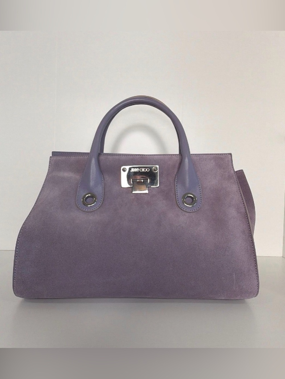 Jimmy Choo Lavender Suede Satchel with Silver Tone Hardware